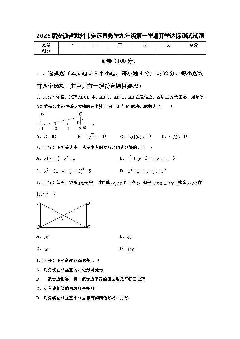 2025届安徽省滁州市定远县数学九年级第一学期开学达标测试试题【含答案】第1页