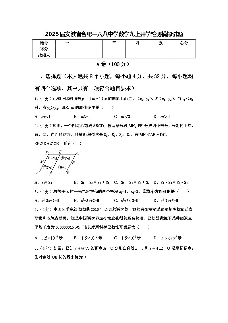 2025届安徽省合肥一六八中学数学九上开学检测模拟试题【含答案】第1页