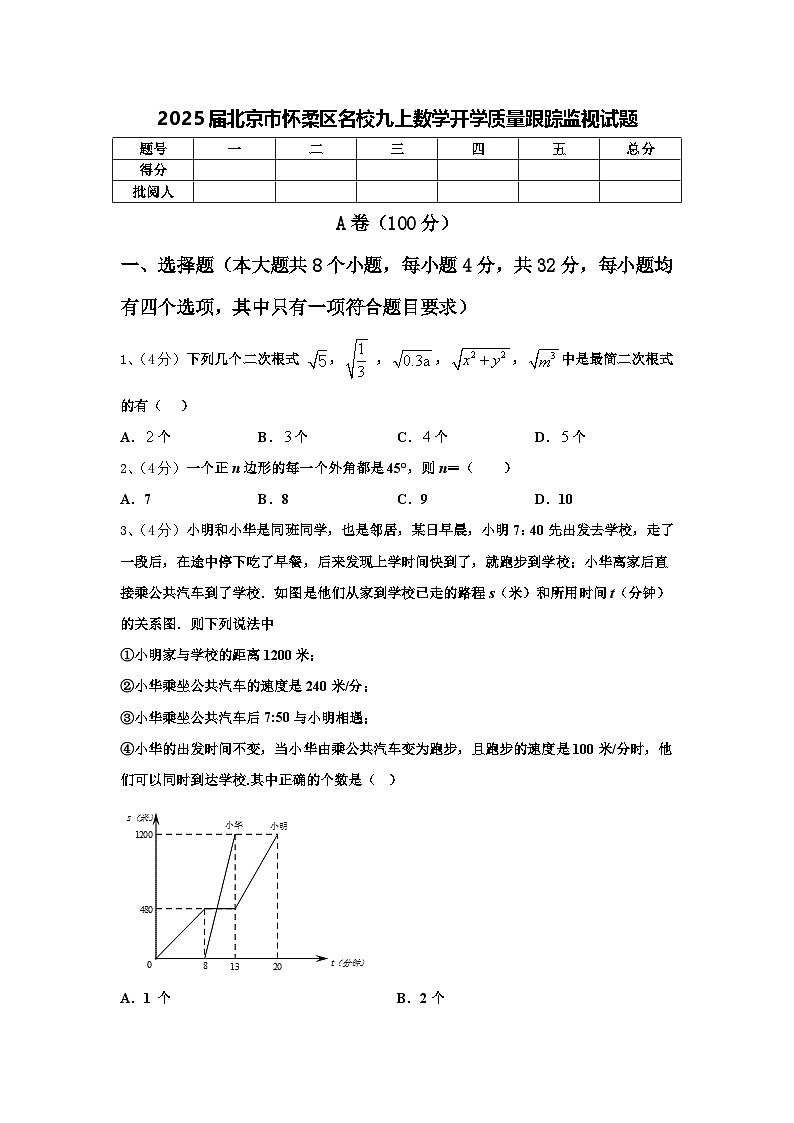 2025届北京市怀柔区名校九上数学开学质量跟踪监视试题【含答案】第1页