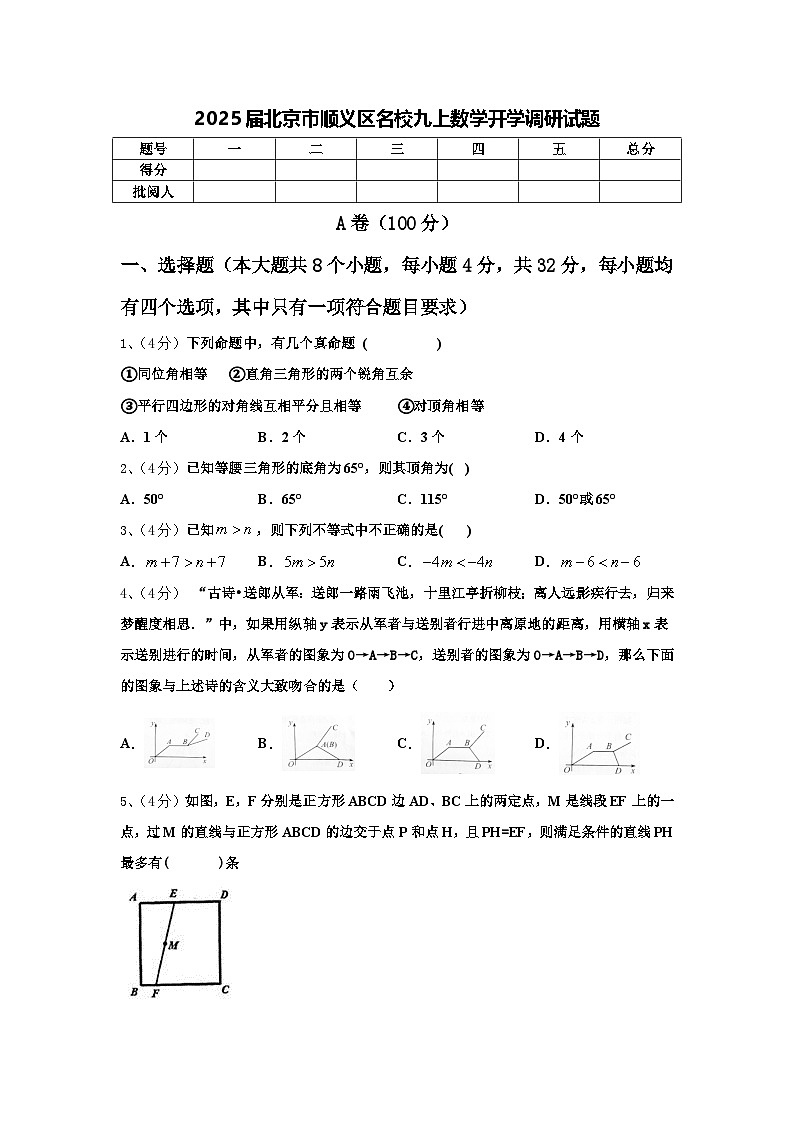 2025届北京市顺义区名校九上数学开学调研试题【含答案】第1页