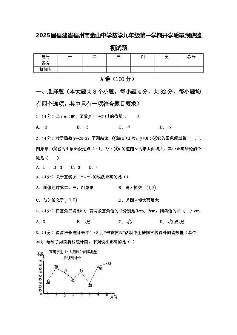 2025届福建省福州市金山中学数学九年级第一学期开学质量跟踪监视试题【含答案】第1页
