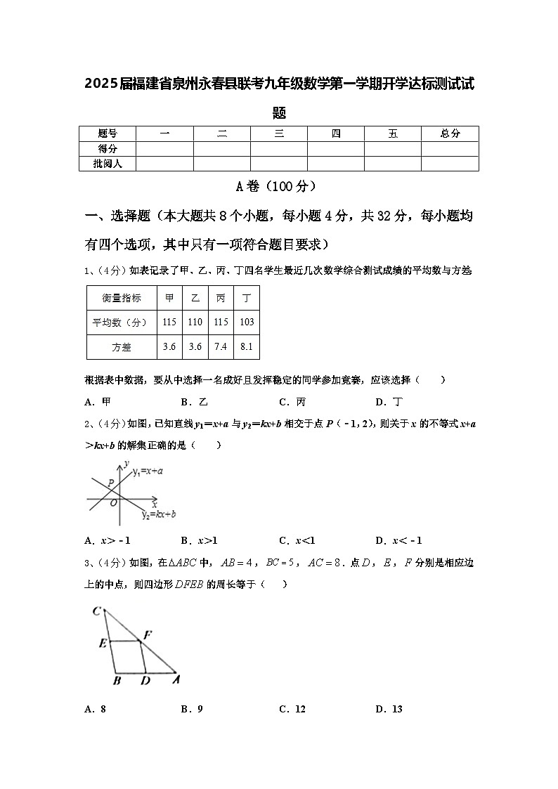 2025届福建省泉州永春县联考九年级数学第一学期开学达标测试试题【含答案】第1页