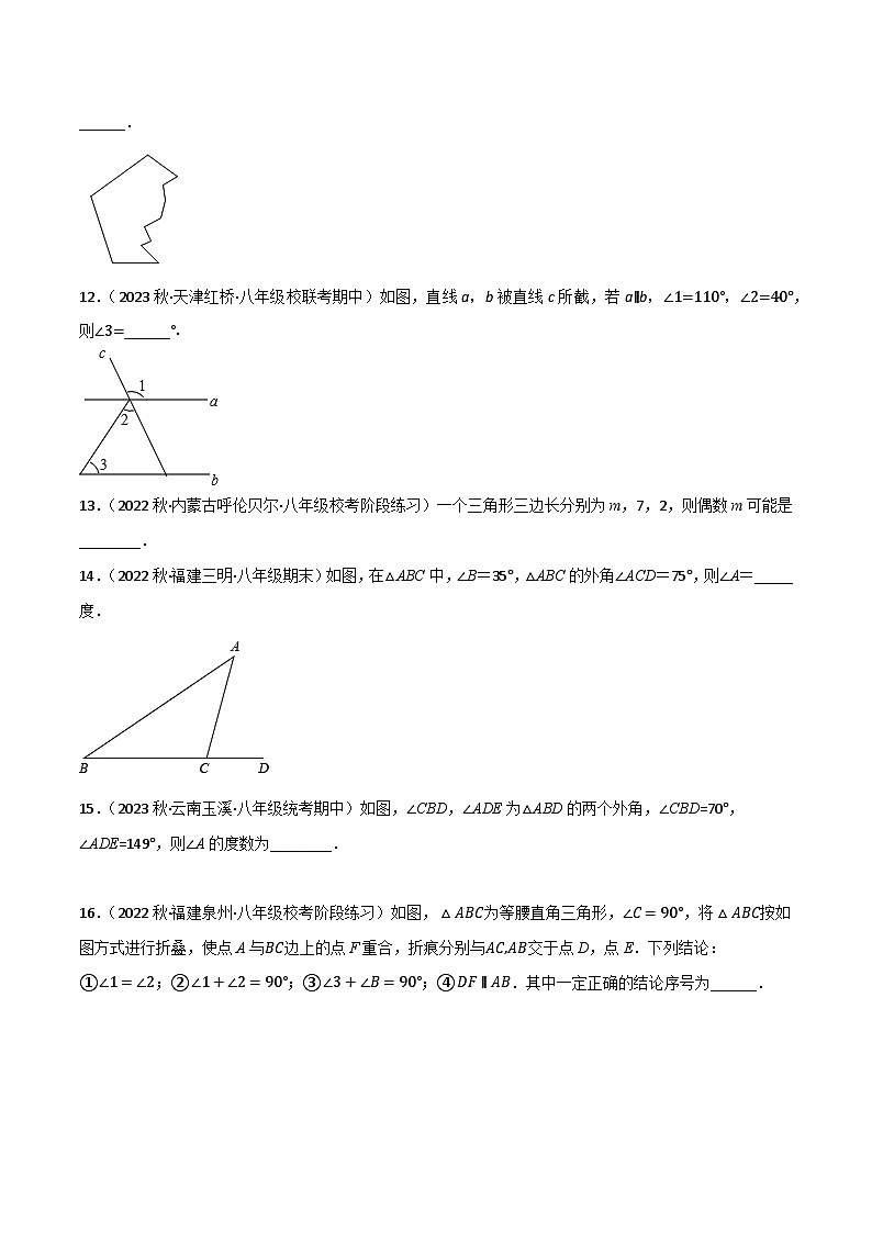 人教版八年级数学上册重难考点专题04三角形单元过关(基础版)特训(原卷版+解析)第3页