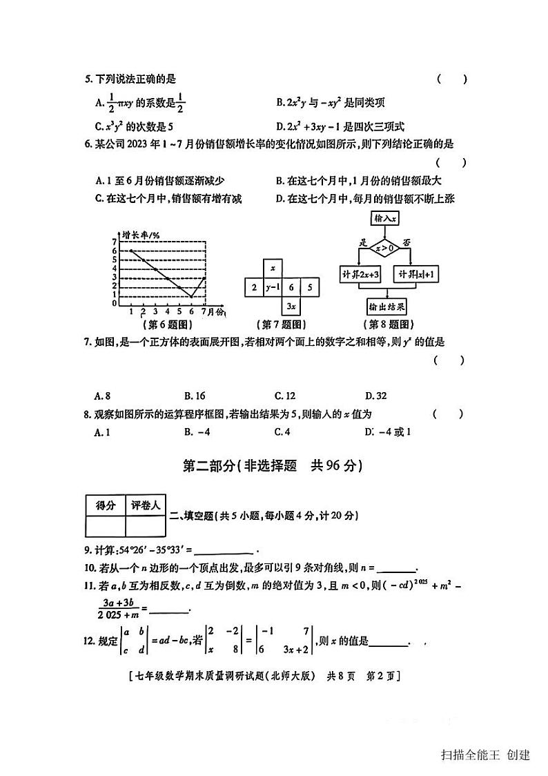 2023-2024学年陕西省咸阳市兴平市七年级（上）期末数学试卷第2页
