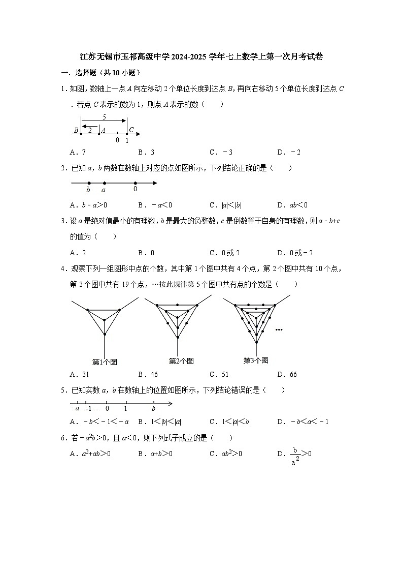 江苏省无锡市玉祁高级中学2024-2025学年七年级上学期数学第一次月考试卷第1页