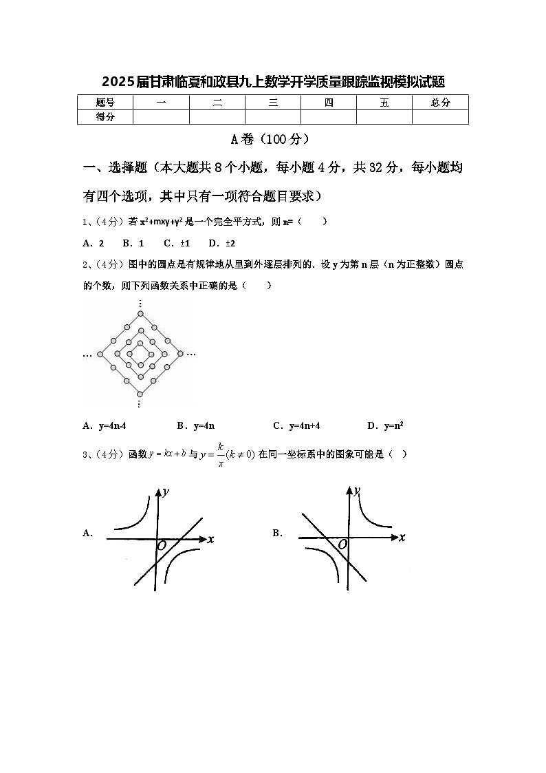 2025届甘肃临夏和政县九上数学开学质量跟踪监视模拟试题【含答案】01