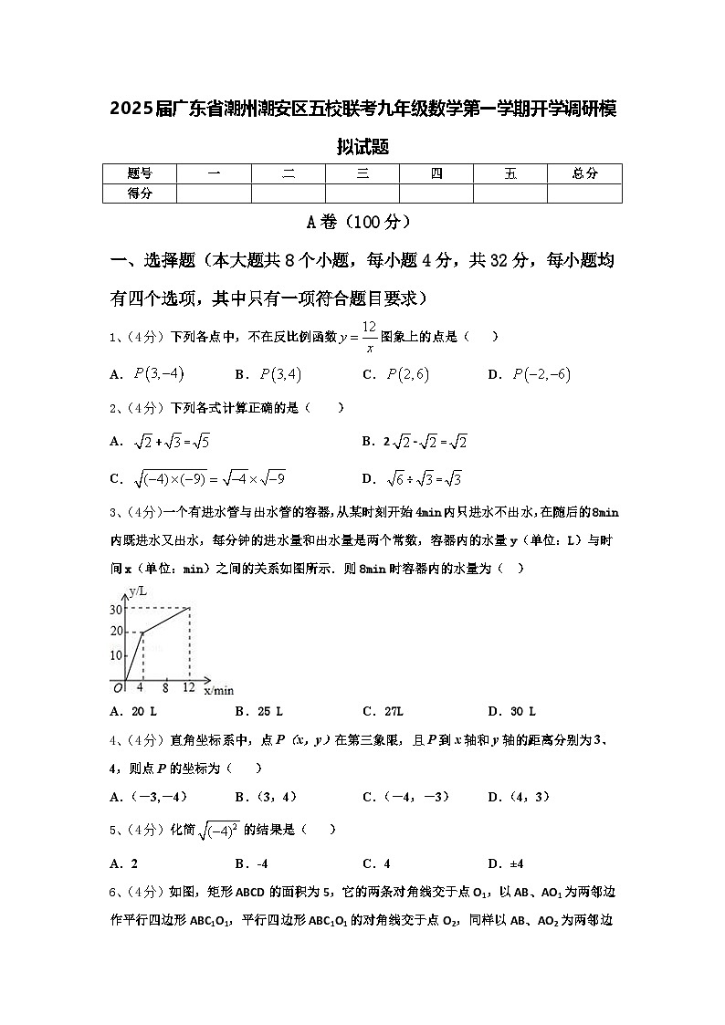 2025届广东省潮州潮安区五校联考九年级数学第一学期开学调研模拟试题【含答案】01