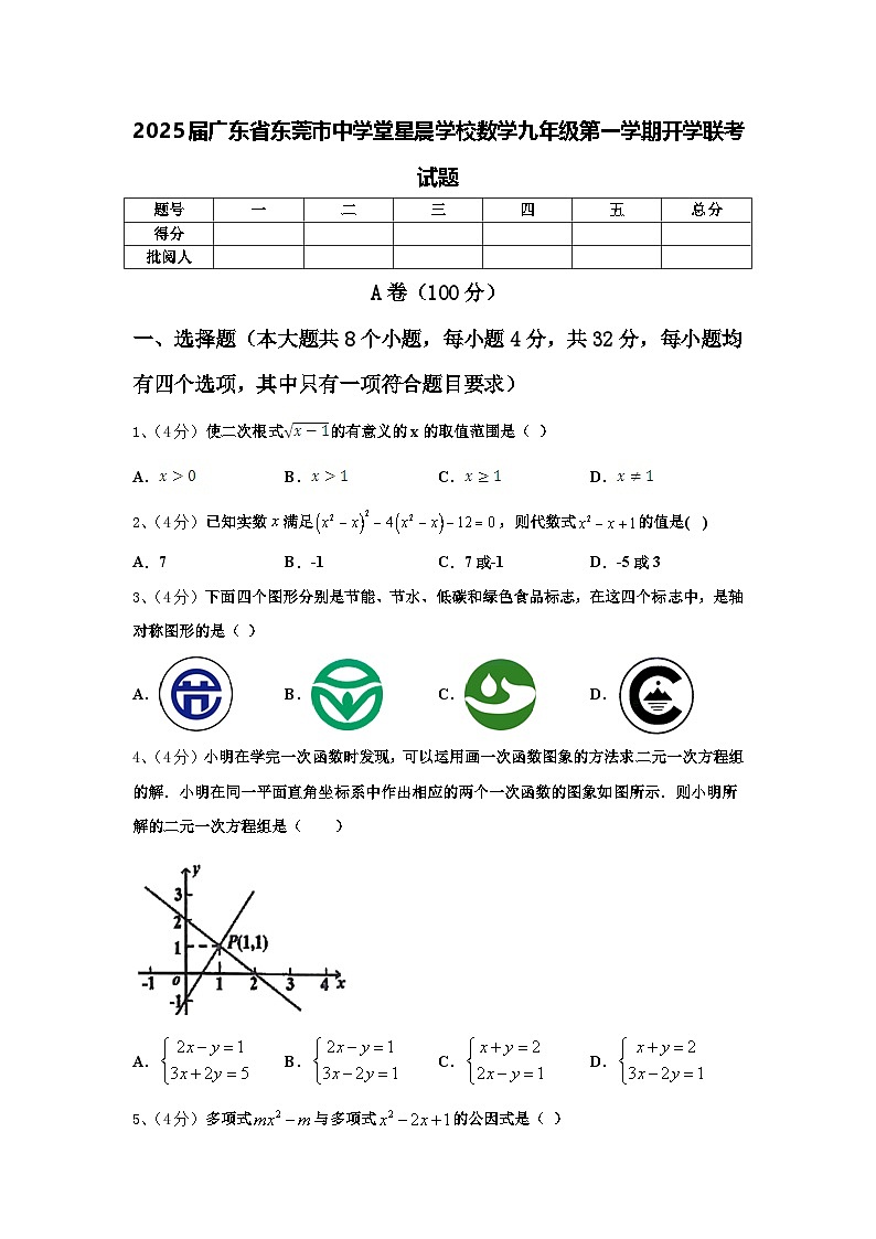 2025届广东省东莞市中学堂星晨学校数学九年级第一学期开学联考试题【含答案】第1页
