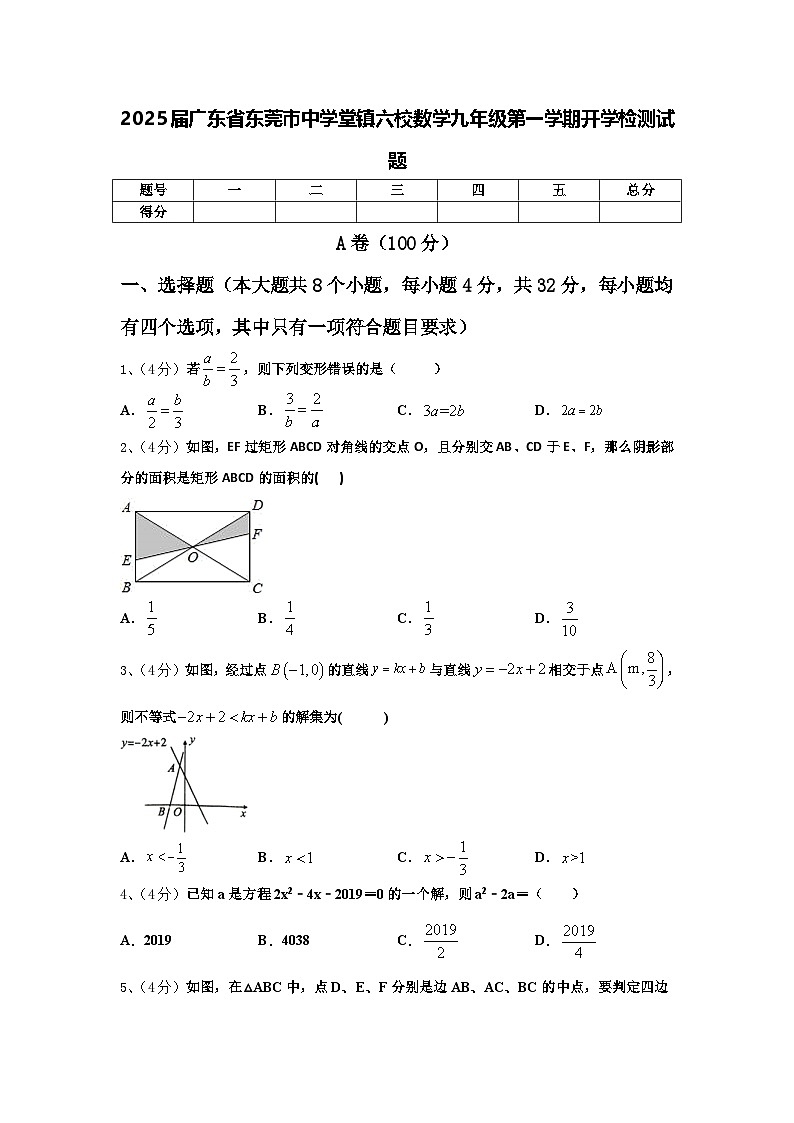 2025届广东省东莞市中学堂镇六校数学九年级第一学期开学检测试题【含答案】01