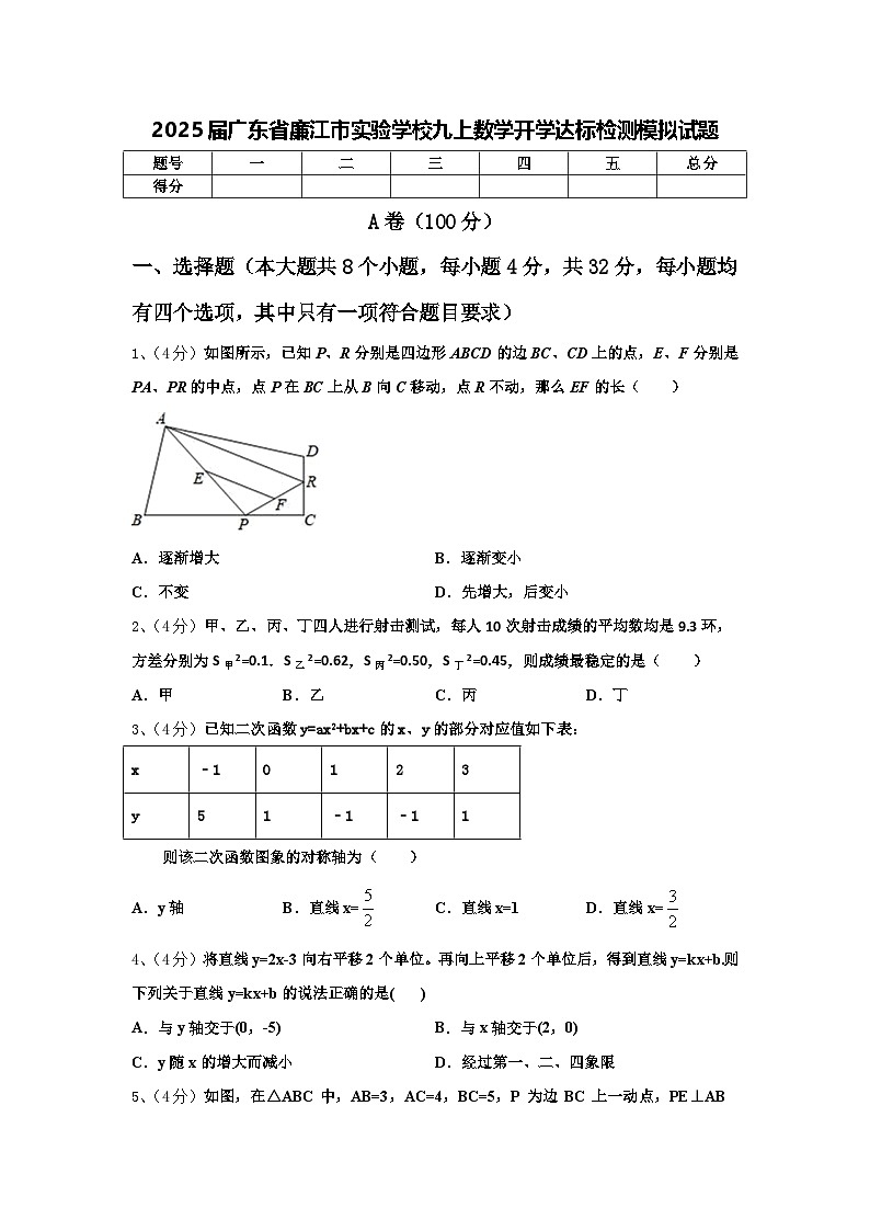 2025届广东省廉江市实验学校九上数学开学达标检测模拟试题【含答案】第1页