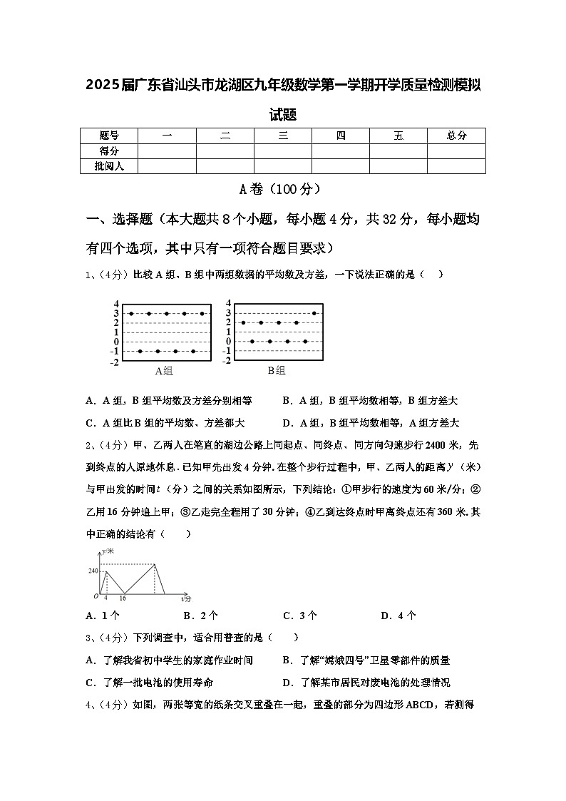 2025届广东省汕头市龙湖区九年级数学第一学期开学质量检测模拟试题【含答案】第1页