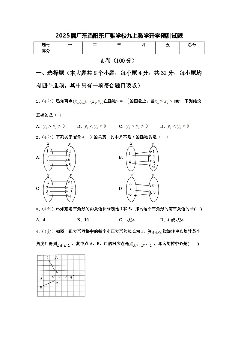 2025届广东省阳东广雅学校九上数学开学预测试题【含答案】01
