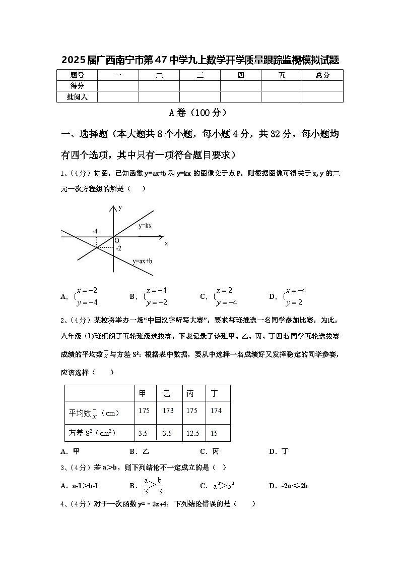 2025届广西南宁市第47中学九上数学开学质量跟踪监视模拟试题【含答案】第1页