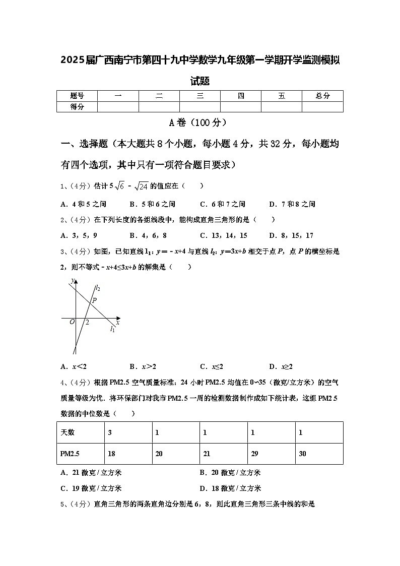 2025届广西南宁市第四十九中学数学九年级第一学期开学监测模拟试题【含答案】第1页