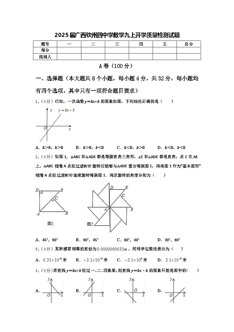 2025届广西钦州四中学数学九上开学质量检测试题【含答案】01