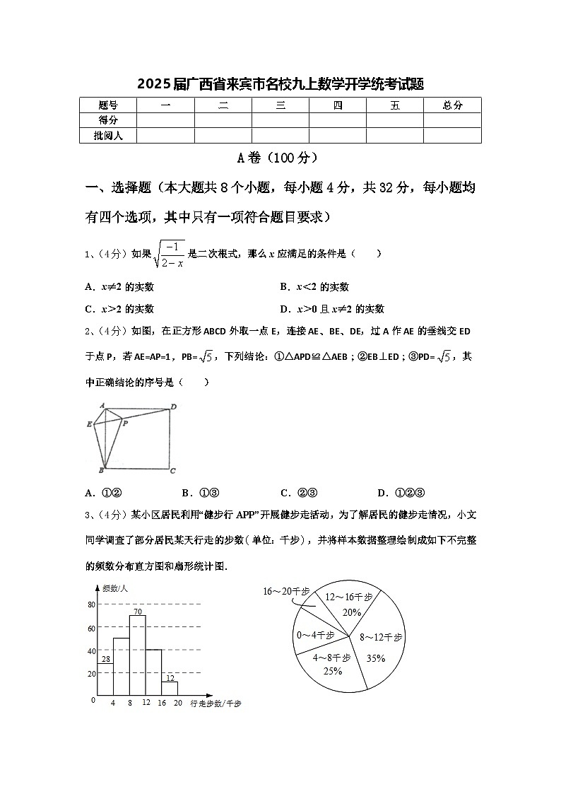 2025届广西省来宾市名校九上数学开学统考试题【含答案】01