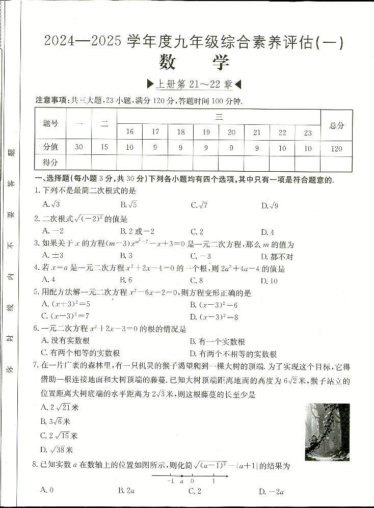 河南省洛阳市新安县磁涧镇第一初级中学2024-2025学年九年级上学期9月月考数学试题第1页