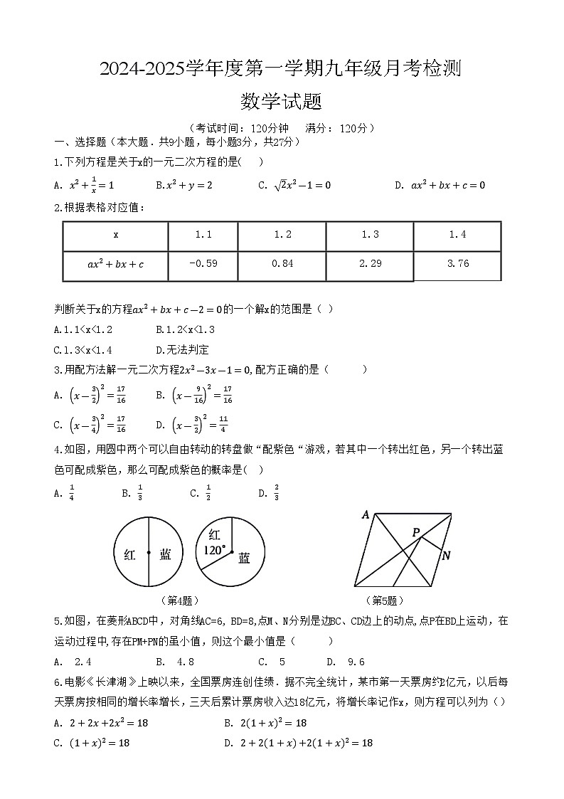 山东省青岛市城阳区第六中学2024-2025学年上学期九年级数学10月月考检测试题01