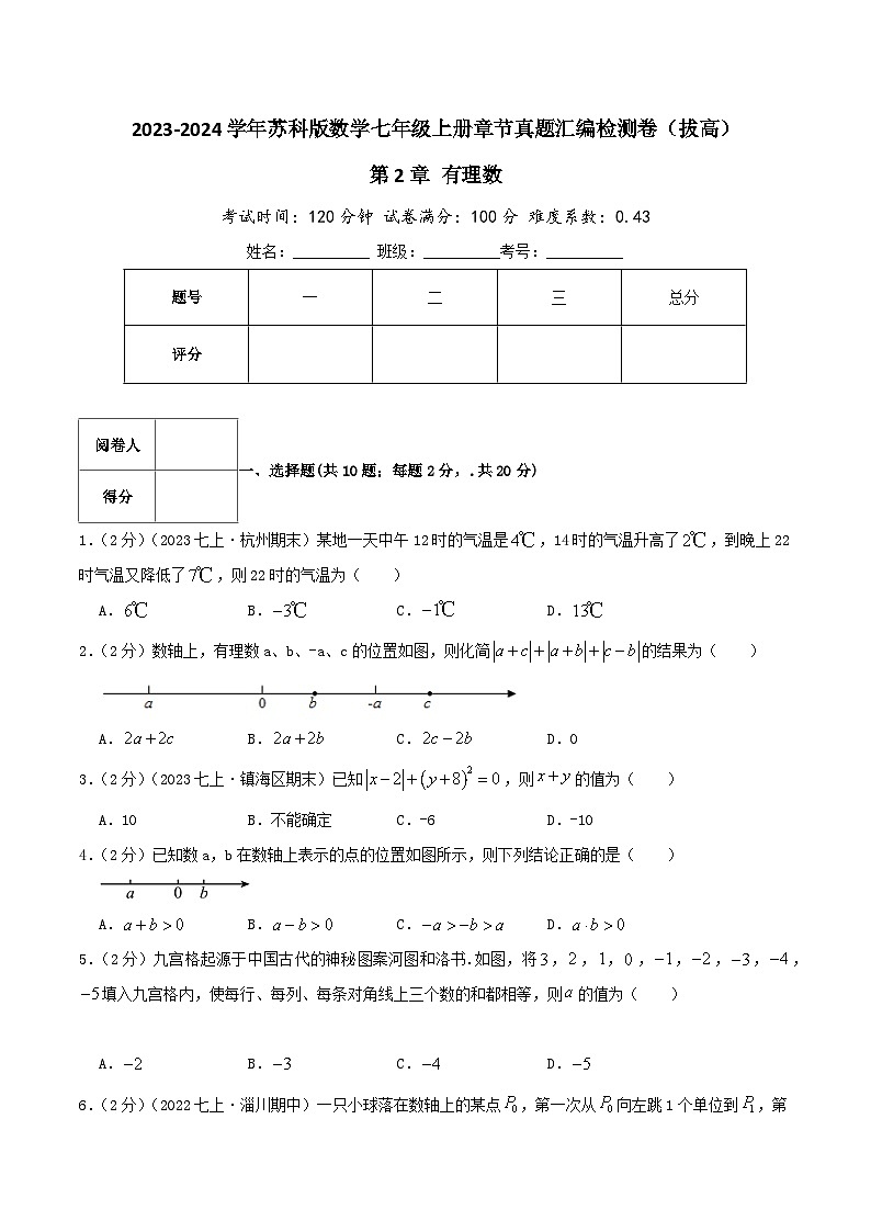 苏科版数学七年级上册全程通关培优(专项卷+章节复习+期中期末备考)第2章有理数(拔高卷)特训（学生版+解析）01