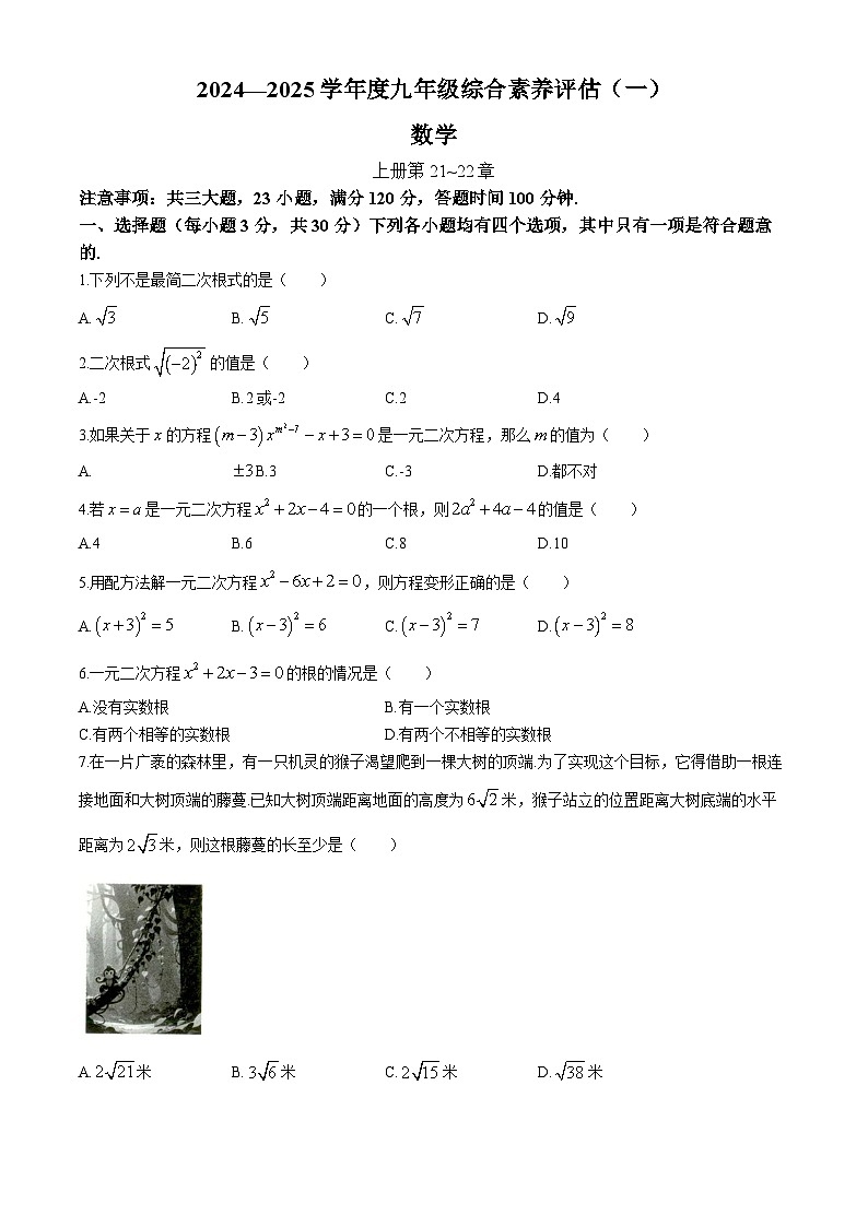 河南省洛阳市新安县磁涧镇第一初级中学2024-2025学年九年级上学期9月月考数学试题第1页