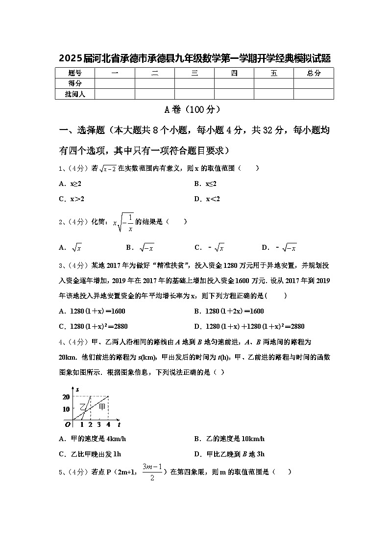 2025届河北省承德市承德县九年级数学第一学期开学经典模拟试题【含答案】第1页
