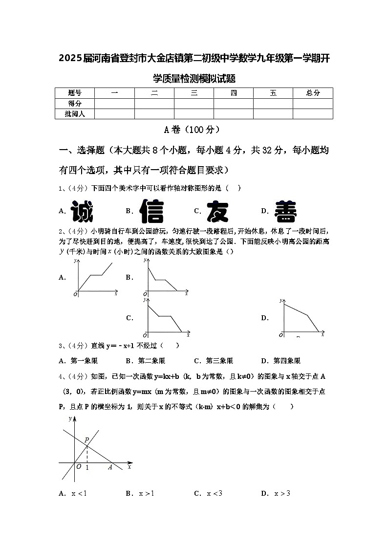 2025届河南省登封市大金店镇第二初级中学数学九年级第一学期开学质量检测模拟试题【含答案】第1页