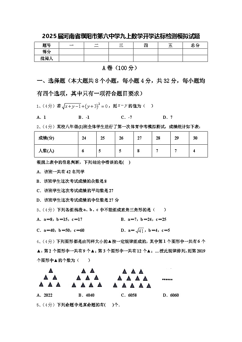 2025届河南省濮阳市第六中学九上数学开学达标检测模拟试题【含答案】第1页