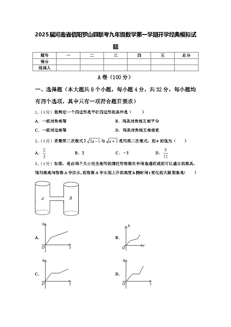 2025届河南省信阳罗山县联考九年级数学第一学期开学经典模拟试题【含答案】第1页