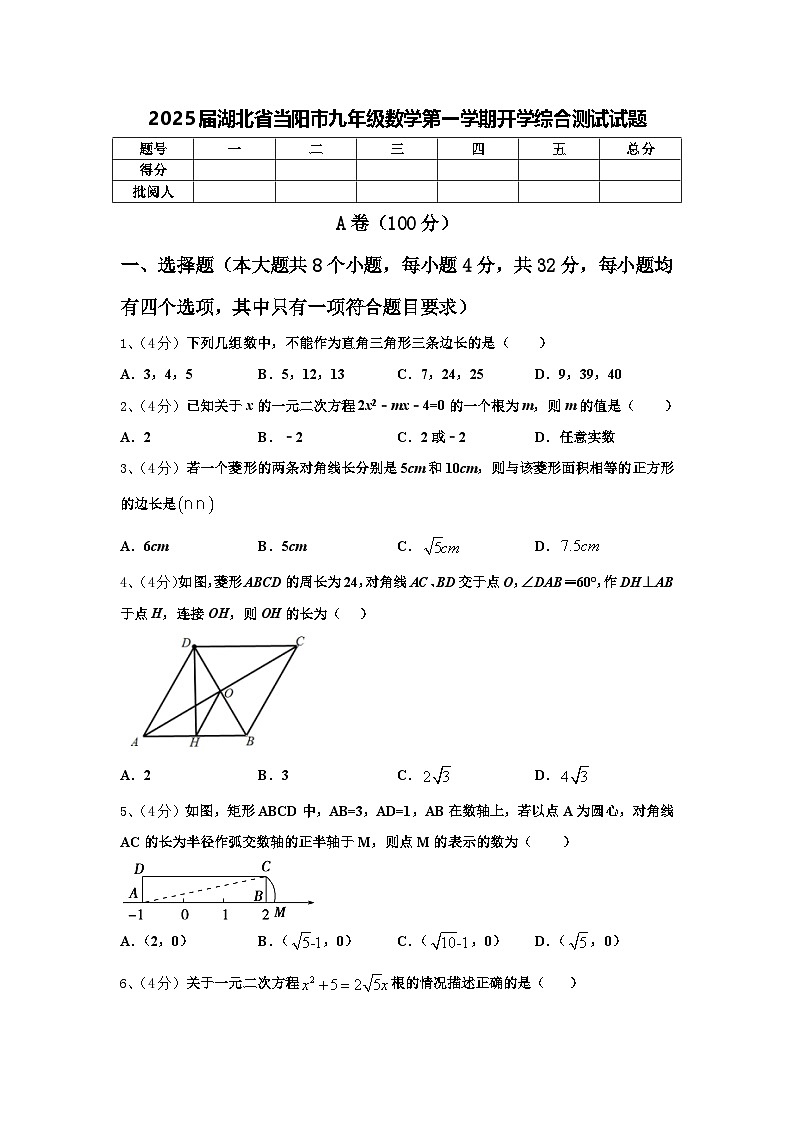 2025届湖北省当阳市九年级数学第一学期开学综合测试试题【含答案】第1页