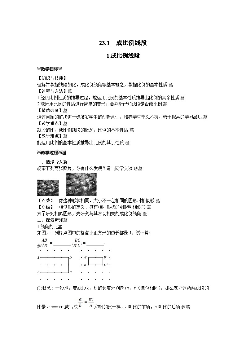 23.1 成比例线段 华东师大版数学九年级上册教案第1页