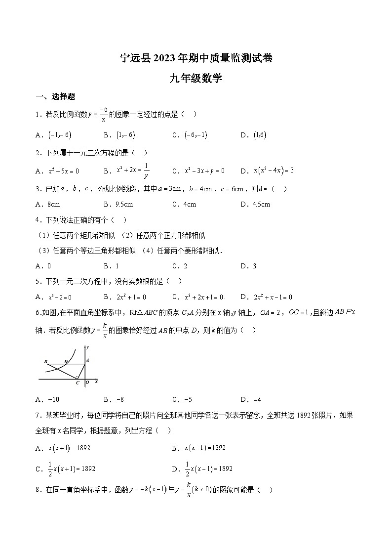 湖南省永州市宁远县2024届九年级上学期期中质量监测数学试卷(含答案)01