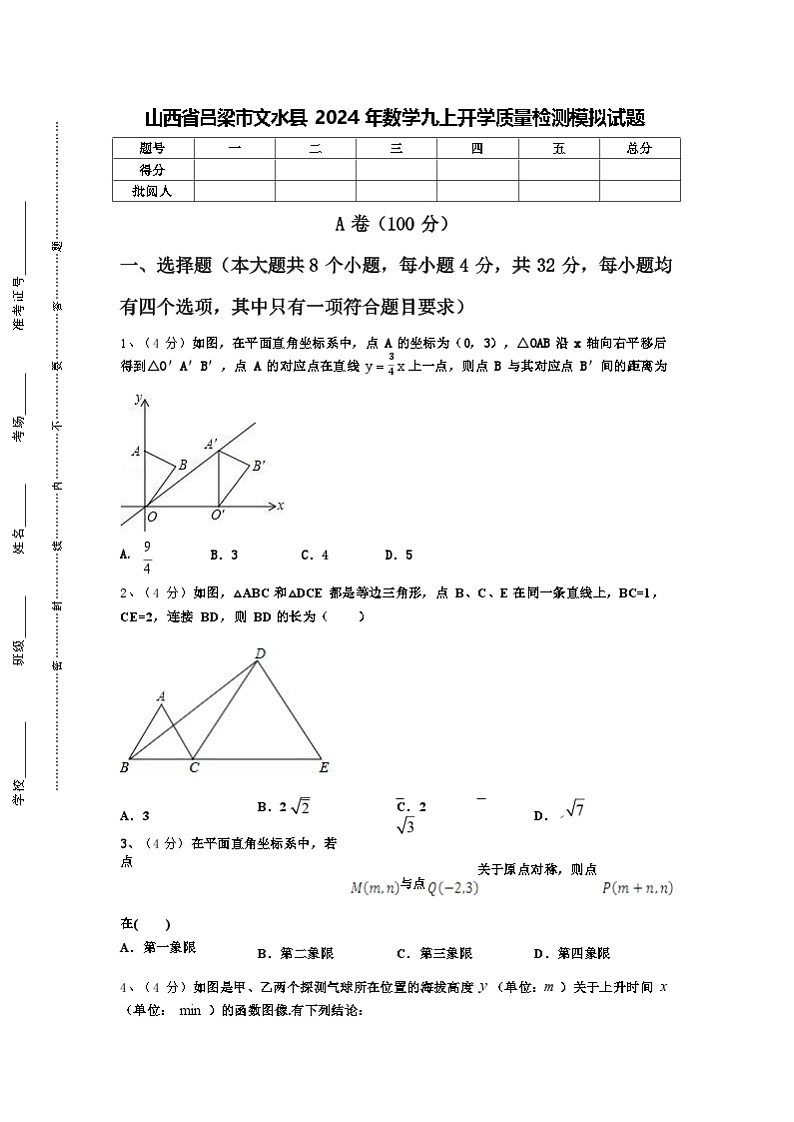山西省吕梁市文水县2024-2025学年数学九年级上学期开学质量检测模拟试题第1页
