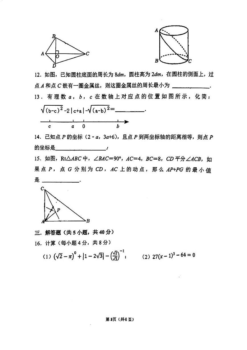 河南省郑州市二七区郑州实验外国语中学2024-2025学年上学期八年级10月月考数学试卷第3页