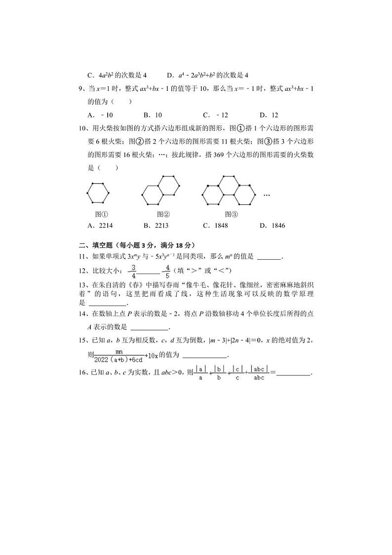 [数学][期中]_2024～2025学年北师大版七年级上册期中考试模拟试卷(有简单答案)第2页