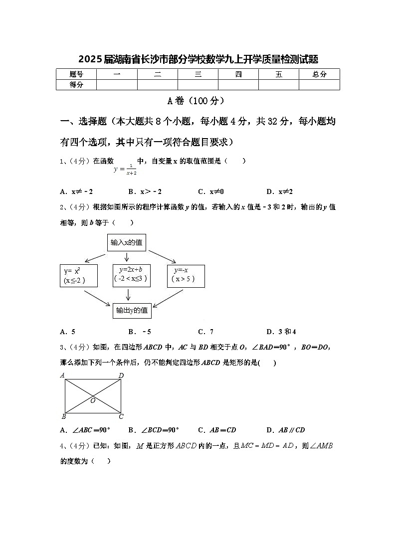 2025届湖南省长沙市部分学校数学九上开学质量检测试题【含答案】第1页