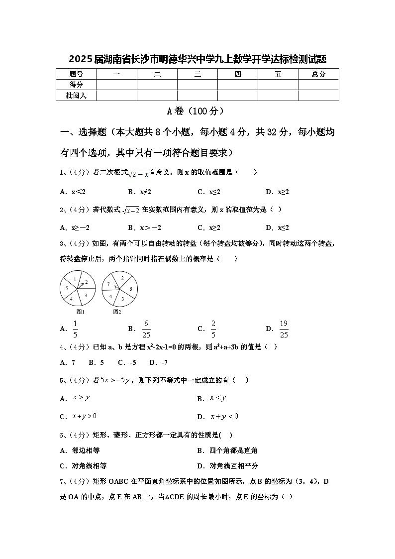 2025届湖南省长沙市明德华兴中学九上数学开学达标检测试题【含答案】第1页