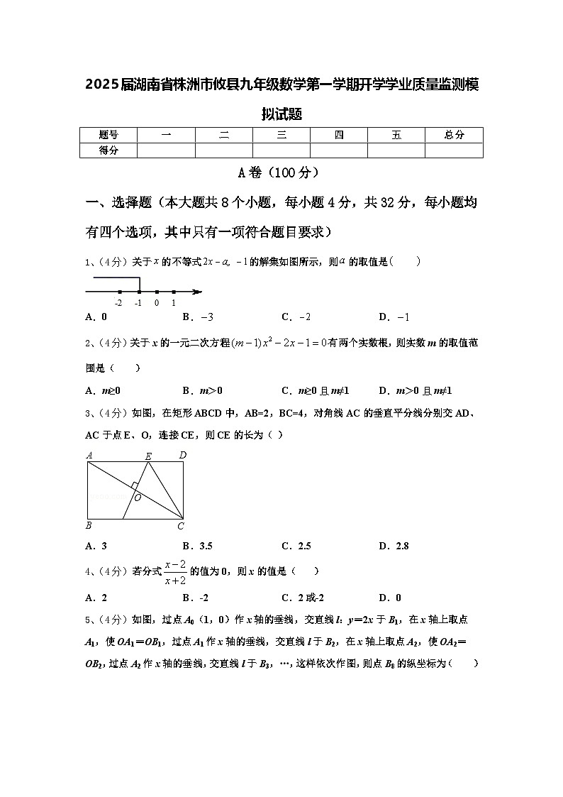 2025届湖南省株洲市攸县九年级数学第一学期开学学业质量监测模拟试题【含答案】第1页