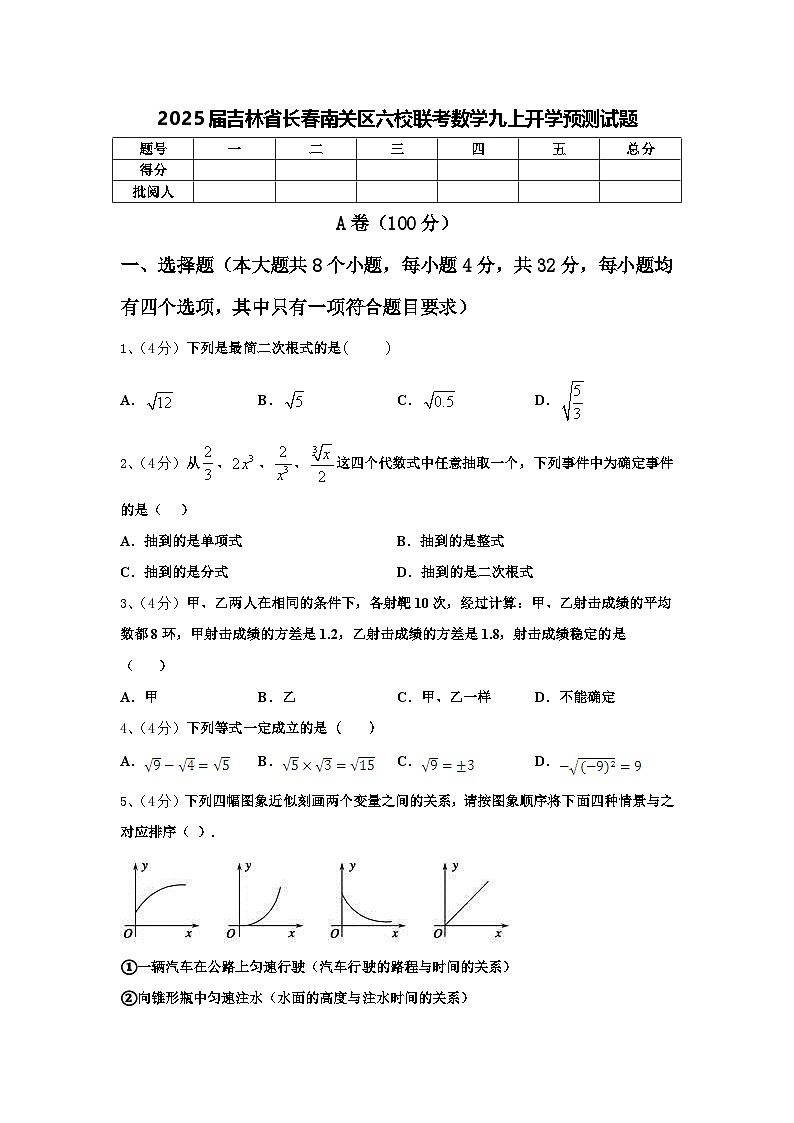 2025届吉林省长春南关区六校联考数学九上开学预测试题【含答案】第1页