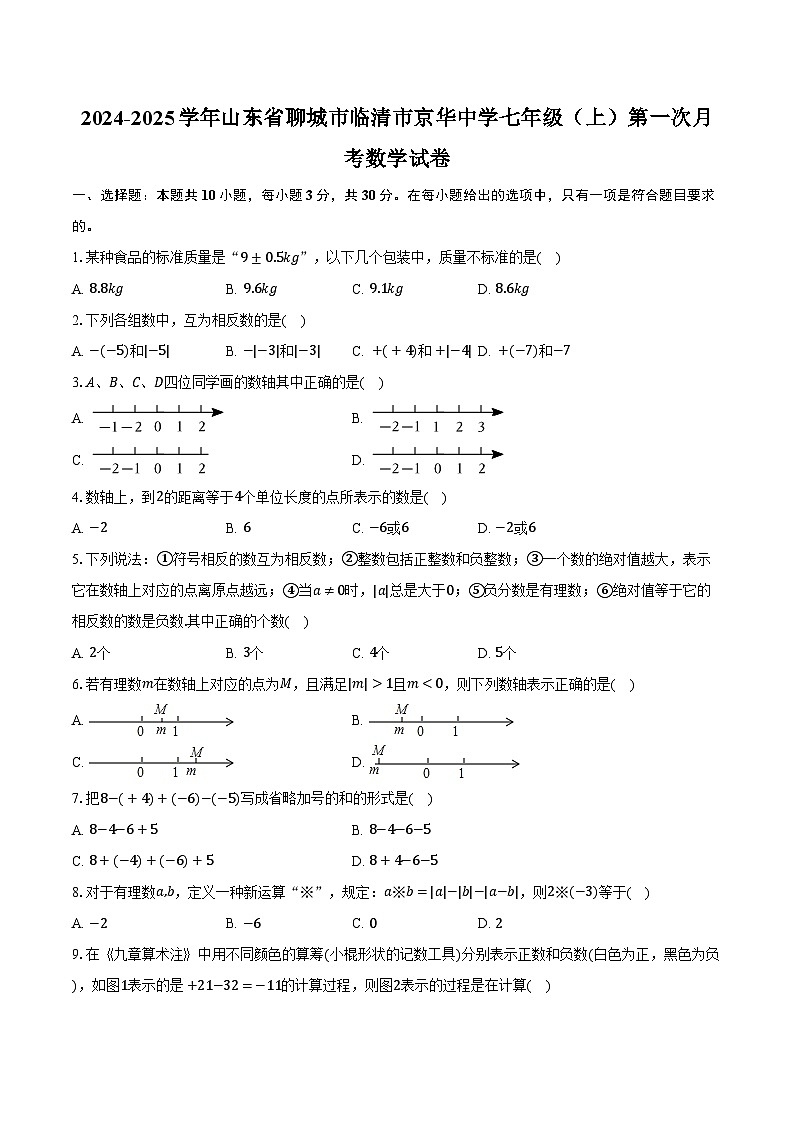 2024-2025学年山东省聊城市临清市京华中学七年级（上）第一次月考数学试卷（含解析）第1页