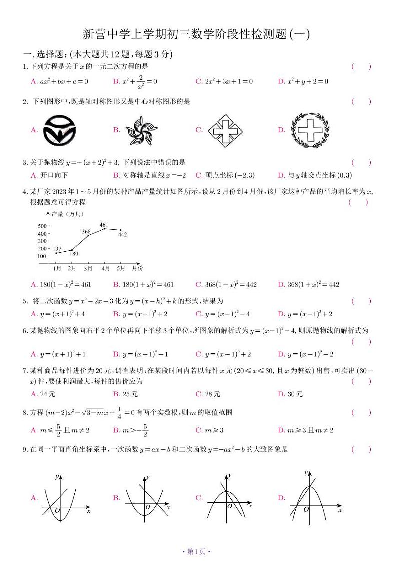 山东省日照市东港区新营中学2024-2025学年九年级上学期10月月考数学试卷01