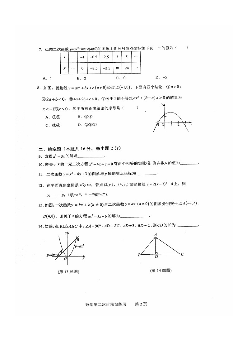 [数学]2024北京五中分校初三上学期10月月考试卷第2页