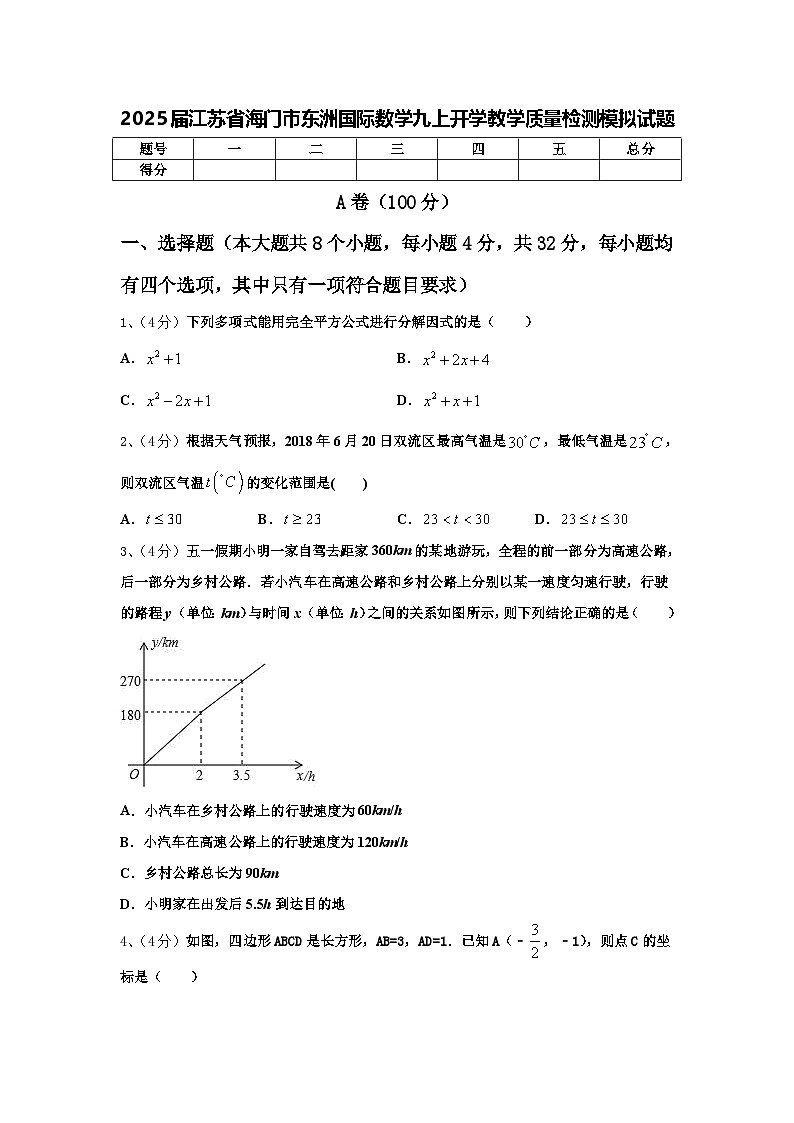 2025届江苏省海门市东洲国际数学九上开学教学质量检测模拟试题【含答案】第1页
