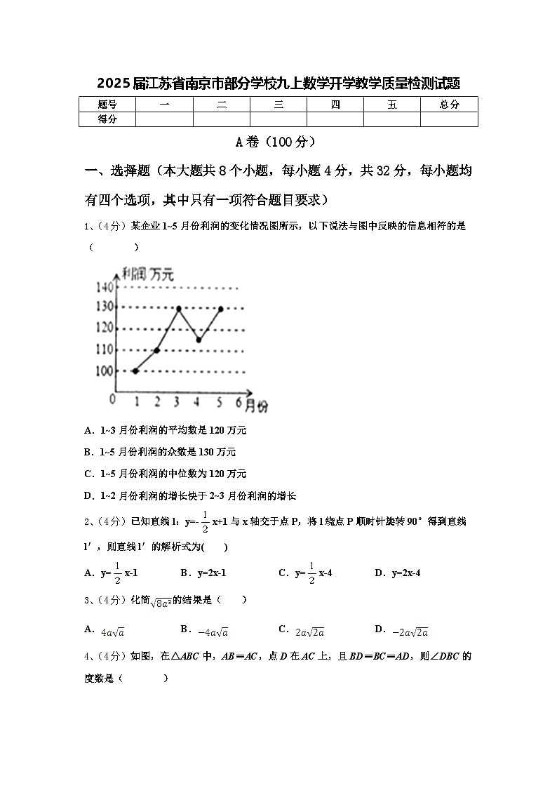 2025届江苏省南京市部分学校九上数学开学教学质量检测试题【含答案】第1页