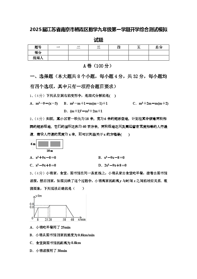 2025届江苏省南京市栖霞区数学九年级第一学期开学综合测试模拟试题【含答案】01