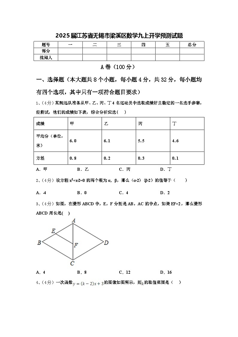 2025届江苏省无锡市梁溪区数学九上开学预测试题【含答案】第1页