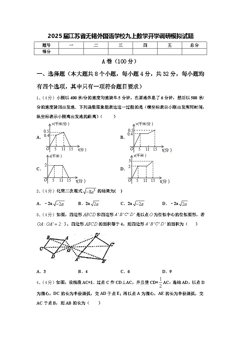 2025届江苏省无锡外国语学校九上数学开学调研模拟试题【含答案】第1页