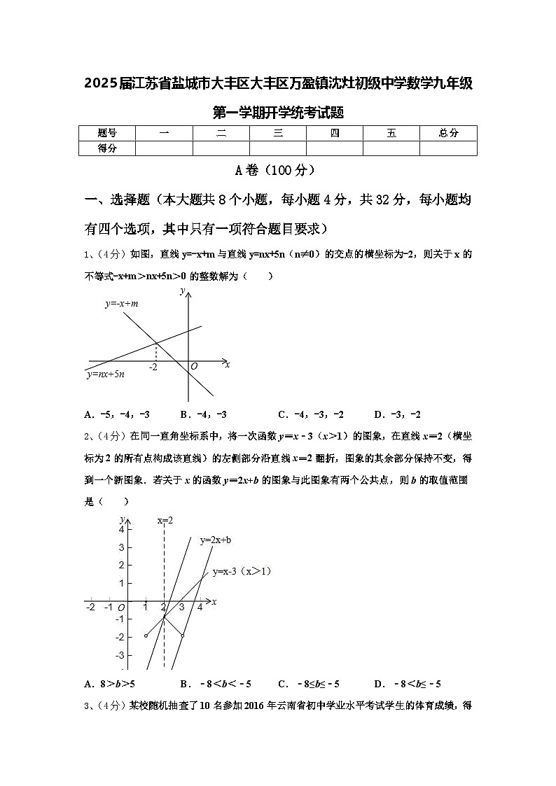 2025届江苏省盐城市大丰区大丰区万盈镇沈灶初级中学数学九年级第一学期开学统考试题【含答案】第1页