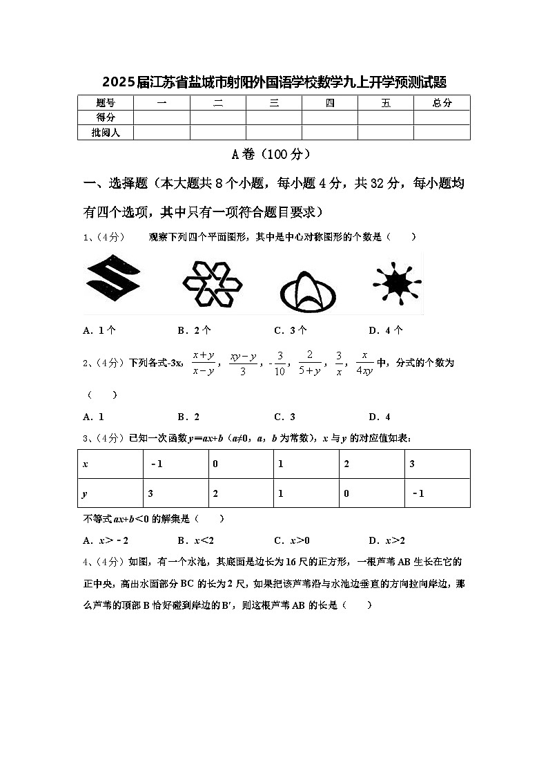 2025届江苏省盐城市射阳外国语学校数学九上开学预测试题【含答案】第1页