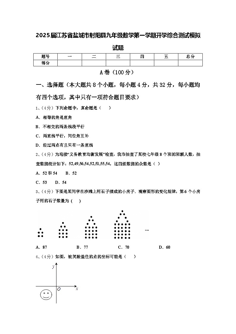 2025届江苏省盐城市射阳县九年级数学第一学期开学综合测试模拟试题【含答案】第1页