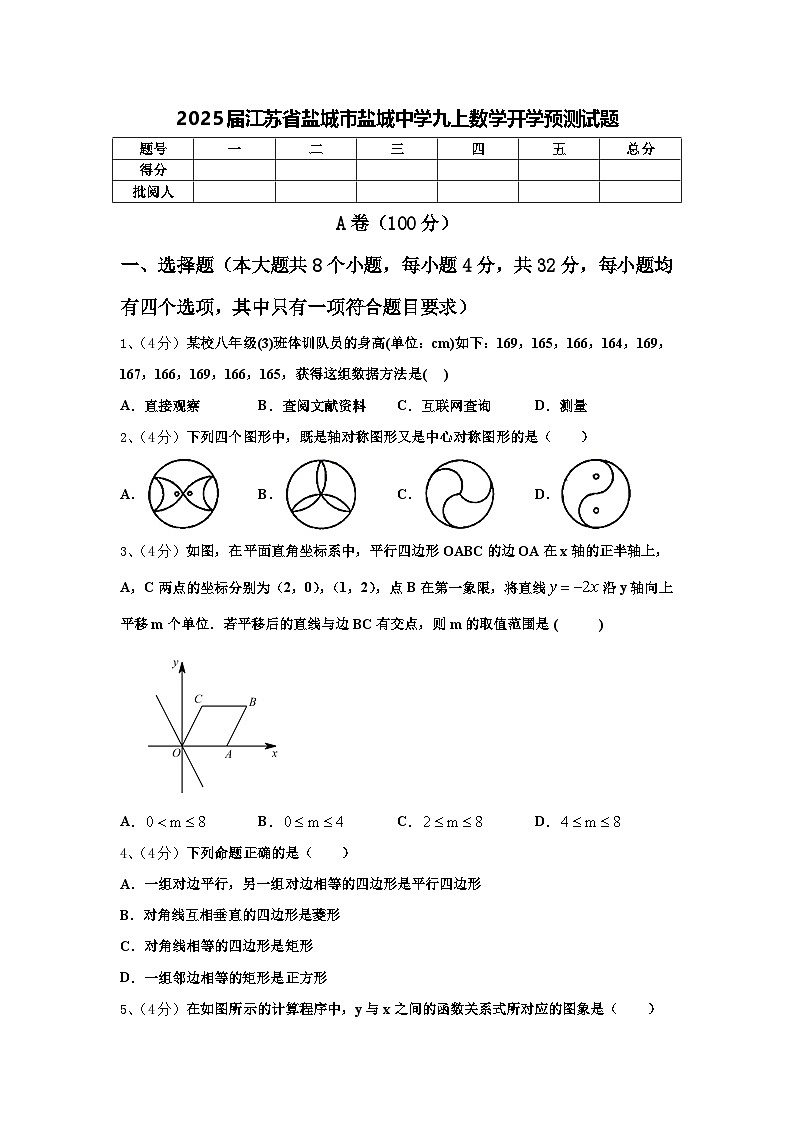 2025届江苏省盐城市盐城中学九上数学开学预测试题【含答案】第1页